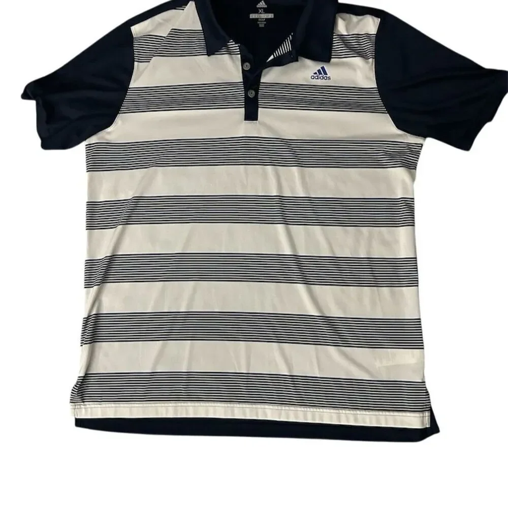 Adidas Men's XL Striped Golf Polo Shirt White/Navy Short Sleeve Casual
160 - Picture 2 of 5